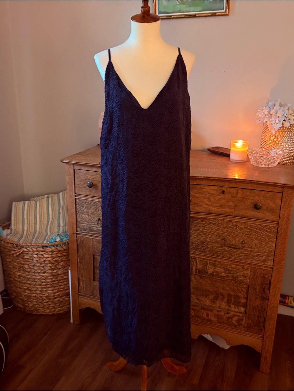 Navy Textured Slip Dress with V-Neck BB Dakota NWT